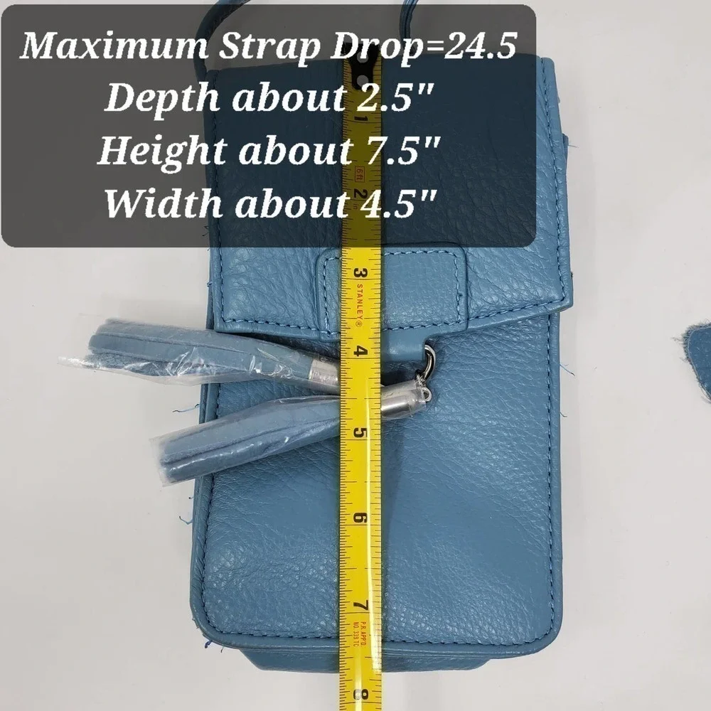 Genuine Leather Blue Crossbody Bag Small Cell Phone Purse New With Tag